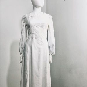 Vintage White Eyelet Details 70s Dress